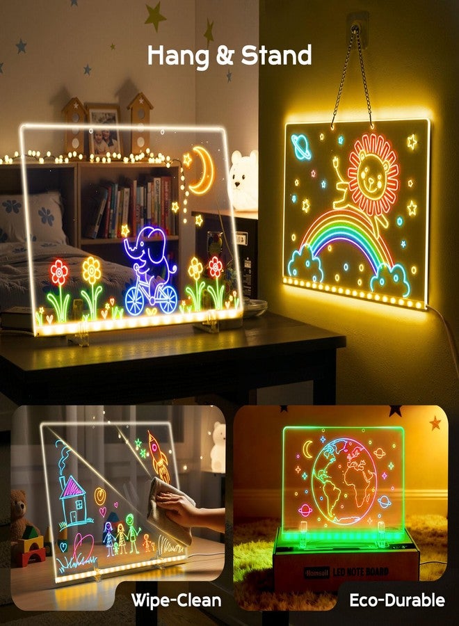 لوحة ملاحظات LED بسبعة ألوان، لوحة رسم LED للأطفال مقاس 12 بوصة × 8 بوصة، تتضمن محول طاقة، 7 أقلام تلوين، قطعة قماش ناعمة، سلسلة تعليق، هدية عيد الميلاد (إصدار مطور 2025) - Image 5